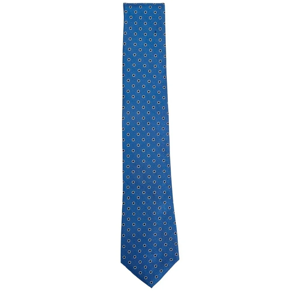 Preswick & Moore Mens 100% Silk Necktie‎ Designer Long Blue Polka Dot